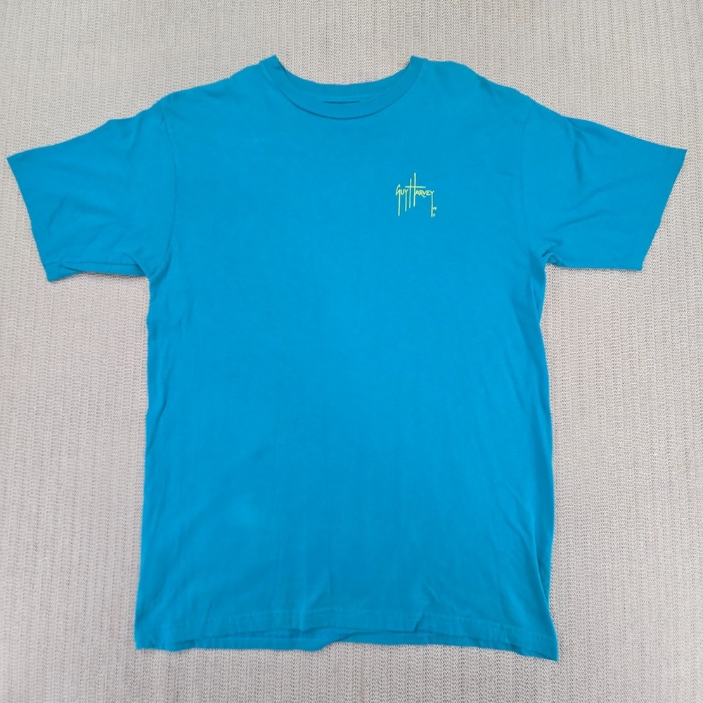Vintage Aftco Guy Harvey Shirt Mens Medium Blue Swordfish Fishing Short Sleeve